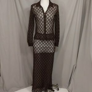 Anthro Only Hearts Sheer Sexy Maxi Shirt Dress Set L Long w Stretch Made in USA